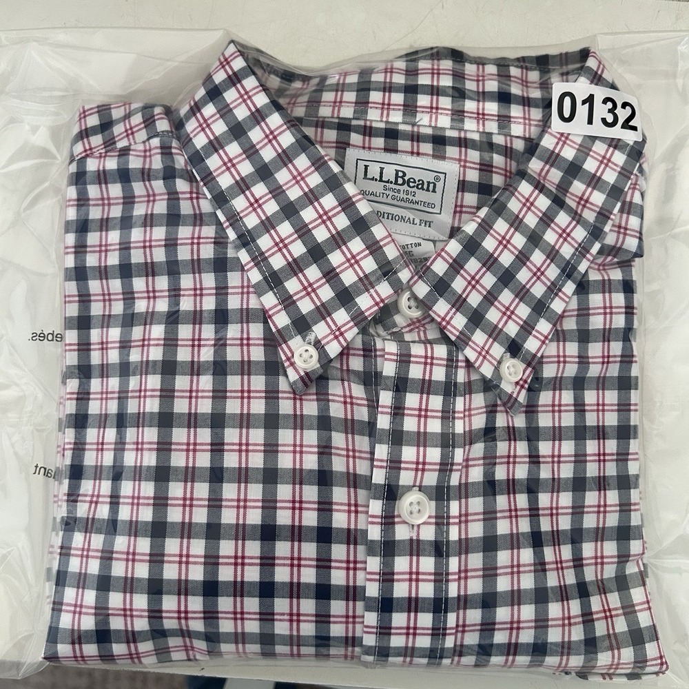 LL BEAN Traditional Fit Red Wht Blue Plaid Long Sleeve Button Men's Shirt Large - Picture 15 of 15